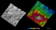 These images from NASA's Dawn spacecraft are located in asteroid Vesta's Numisia quadrangle, a few degrees below Vesta's equator.
