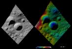 These images from NASA's Dawn spacecraft are located in asteroid Vesta's Floronia quadrangle, in Vesta's northern hemisphere. Licinia is the large, bowl shaped crater in the center with a sharp rim, which has a scalloped edge.