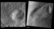 These images from NASA's Dawn spacecraft are located in asteroid Vesta's Marcia quadrangle, a few degrees below Vesta's equator. Octavia Crater looks remarkably like a terrestrial landslide.