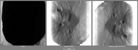 These images from NASA's Dawn spacecraft, located in asteroid Vesta's Caparronia quadrangle, in Vesta's northern hemisphere, demonstrate a special analytical technique, which results in shadowed areas of Vesta's surface becoming illuminated.