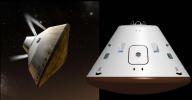 This set of artist's concepts shows NASA's Mars Science Laboratory cruise capsule and NASA's Orion spacecraft, which is being built now at NASA's Johnson Space Center and will one day send astronauts to Mars.
