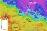 Gale Crater on Mars, where NASA's Curiosity rover is set to land, belongs to a family of large, very old craters shown here on this elevation map. The data come from the Mars Orbiter Laser Altimeter instrument on NASA's Mars Global Surveyor.