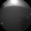 This is the first image taken by NASA's Curiosity rover, which landed on Mars the evening of Aug. 5 PDT (morning of Aug. 6 EDT). It was taken through a 'fisheye' wide-angle lens on one of the rover's rear right Hazard-Avoidance cameras.