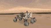 This image shows the approximate true position of NASA's Curiosity rover on Mars. A 3-D virtual model of Curiosity is shown inside Gale Crater, near Mount Sharp, Curiosity's ultimate destination.