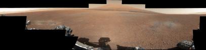 This color panorama shows a 360-degree view of the landing site of NASA's Curiosity rover, including the highest part of Mount Sharp visible to the rover.
