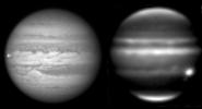 Jupiter has been suffering more impacts over the last four years than ever previously observed, including this meteoroid impact on Sept. 10, 2012. Right-hand image is an infrared image NASA's Infrared Telescope Facility on Mauna Kea, Hawaii.