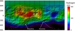 This map from NASA's Dawn mission shows the global distribution of hydrogen on the surface of the giant asteroid Vesta.