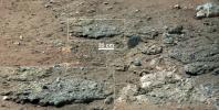 This image from NASA's Curiosity Rover shows a high-resolution view of an area that is known as Goulburn Scour, a set of rocks blasted by the engines of Curiosity's descent stage on Mars.