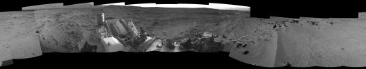 This 360-degree panorama from NASA's Mars rover Curiosity shows the rocky terrain of 'Rocknest' surrounding it as of its 55th Martian day, or sol, of the mission (Oct. 1, 2012).