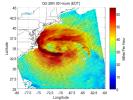This image shows ocean surface winds for Hurricane Sandy observed by the OSCAT radar scatterometer on the Indian Space Research Organization's (ISRO) OceanSat-2 satellite. Colors indicate wind speed and arrows indicate direction.