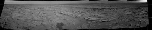 The NASA Mars rover Curiosity used its Navigation Camera (Navcam) during the mission's 120th Martian day, or sol (Dec. 7, 2012), to record the seven images combined into this panoramic view.