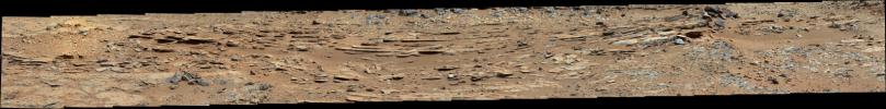 The 'Shaler' outcrop is dramatically layered, as seen in this mosaic of telephoto images from the right Mast Camera (Mastcam) on NASA's Mars rover Curiosity.