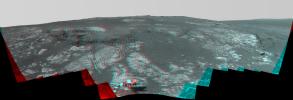 This 3-D image from NASA's rover Opportunity takes a look at Matijevic Hill, an area within the 'Cape York' segment of Endeavour's rim where clay minerals have been detected from orbit.