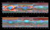 A vortex that was part of a giant storm on Saturn slowly dissipates over time in this set of false color images from NASA's Cassini spacecraft.