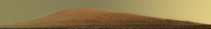 This mosaic of images from the Mastcam onboard NASA's Mars rover Curiosity shows Mount Sharp in raw color. Raw color shows the scene's colors as they would look in a typical smart-phone camera photo, before any adjustment.