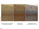 These three versions of the same image taken by the Mast Camera (Mastcam) on NASA's Mars rover Curiosity illustrate different choices that scientists can make in presenting the colors recorded by the camera.