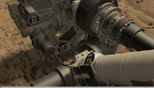 This frame from an animation depicts NASA's Mars rover Curiosity drilling a hole to collect a rock-powder sample at a target site called 'John Klein.'