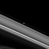 This image taken by NASA's Cassini spacecraft shows Epimetheus, which orbits Saturn well outside of the F ring's orbit.