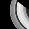 Two pairs of moons make a rare joint appearance. The F ring's shepherd moons, Prometheus and Pandora, appear just inside and outside of the F ring (the thin faint ring furthest from Saturn) as seen by NASA's Cassini spacecraft.