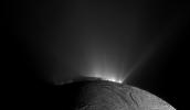 This image from NASA's Cassini spacecraft, one of those acquired in the survey conducted by the Cassini imaging science team of the geyser basin at the south pole of Enceladus, was taken as Cassini was looking across the moon's south pole.