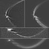 This collage of NASA's Cassini spacecraft images and computer simulations shows how long, sinuous features from Enceladus can be modeled by tracing the trajectories of tiny, icy grains ejected from the moon's south polar geysers.