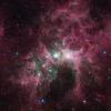 Massive stars can wreak havoc on their surroundings, as can be seen in this new view of the Carina nebula from NASAs Spitzer Space Telescope.