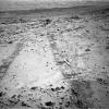 This view from the left Navigation Camera (Navcam) of NASA's Mars Rover Curiosity looks back at wheel tracks made during the first drive away from the last science target in the 'Glenelg' area.