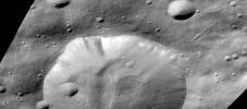 This image from NASA's Dawn mission shows a crater in the northern hemisphere of the giant asteroid Vesta called Bellicia.