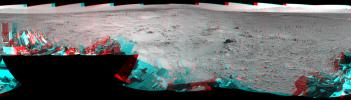 NASA's Mars rover Curiosity captured this 3-D view of the rock-studded terrain Curiosity has traversed since October 2013, accelerating the pace of wear and tear on the rover's wheels.