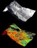 A natural color image of Mt. Lyell, the highest point in the Tuolumne River Basin (top image) is compared with a three-dimensional color composite image of Mt. Lyell from NASA's Airborne Snow Observatory depicting snow depth (bottom image).