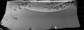 This mosaic of images from NASA's Mars rover Curiosity shows the terrain to the west from the rover's position on Jan. 30, 2014.