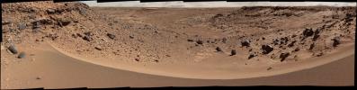This view combines several frames taken by NASA's Mars rover Curiosity, looking into a valley to the west from the eastern side of a dune at the eastern end of the valley.