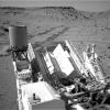 NASA's Curiosity Mars rover used the Navigation Camera (Navcam) on its mast to catch this look-back eastward at wheel tracks from driving through and past 'Dingo Gap' inside Gale Crater.