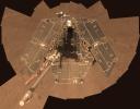 A self-portrait of NASA's Mars Exploration Rover Opportunity taken by the rover's panoramic camera (Pancam) in late March 2014 shows effects of recent winds removing much of the dust from the rover's solar arrays.