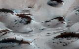 NASA's Mars Reconnaissance Orbiter shows Mars' northern-most sand dunes beginning to emerge from their winter cover of seasonal carbon dioxide (dry) ice. Dark, bare south-facing slopes are soaking up the warmth of the sun.