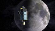 This is an artist's depiction of NASA's Lunar Atmosphere and Dust Environment Explorer (LADEE) observatory as it approaches lunar orbit.