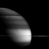 Saturn's unusual appearance in this image from NASA's Cassini spacecraft is a result of the planet being imaged via an infrared filter. Infrared images can help scientists determine the location of clouds in the planet's atmosphere.