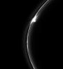 In this image from NASA's Cassini spacecraft we see features ring scientists call 'gores,' to the right of the bright clump, and a 'jet,' to the left of the bright spot.