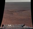 This scene from NASA's Opportunity rover shows 'Lunokhod 2 Crater,' which lies south of 'Solander Point' on the west rim of Endeavour Crater. Lunokhod 2 Crater is approximately 20 feet (6 meters) in diameter.