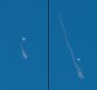 The test vehicle for NASA's Low-Density Supersonic Decelerator is seen here before and after the balloon that helped carry it to near-space was deflated.