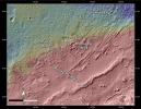 This topography map shows a portion of the Gale Crater region on Mars, where NASA's Mars Curiosity rover landed on August 6, 2014. The rover (marked with a star) is currently headed toward 'Pahrump Hills.'
