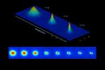 This sequence of false-color images shows the formation of a Bose-Einstein condensate in the Cold Atom Laboratory prototype at NASA's Jet Propulsion Laboratory as the temperature gets progressively closer to absolute zero.