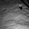 This image was taken by the Philae lander of the European Space Agency's Rosetta mission when it was about 130 feet (40 meters) above the surface of comet 67P/Churyumov-Gerasimenko during descent to the surface on Nov. 12, 2014.
