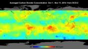 Global atmospheric carbon dioxide concentrations from Oct. 1 through Nov. 11, as recorded by NASA's Orbiting Carbon Observatory-2.