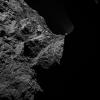This image of comet 67P/Churyumov-Gerasimenko was obtained on October 30, 2014 by the OSIRIS scientific imaging system on the Rosetta spacecraft. The right half is obscured by darkness.