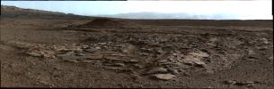 This image from Curiosity's Mastcam looks to the west of a waypoint on the rover's route to Mount Sharp. The mountain lies to the left of the scene.
