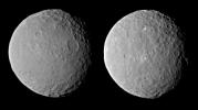 These images of dwarf planet Ceres, processed to enhance clarity, were taken on Feb. 19, 2015, from a distance of about 29,000 miles (46,000 kilometers), by NASA's Dawn spacecraft. Dawn observed Ceres completing one full rotation, lasting about nine hours
