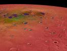 This view captured by NASA's MESSENGER spacecraft shows Mercury's north polar region, colored by the maximum biannual surface temperature, which ranges from >400 K (red) to 50 K (purple).