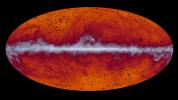 This map of the entire sky was captured by the European Space Agency's Planck mission. The band running through the middle corresponds to dust in our Milky Way galaxy.