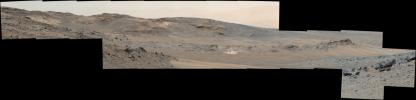 This April 16, 2015, panorama from the Mast Camera on NASA's Curiosity Mars rover shows a detailed view toward two areas, 'Mount Shields' and 'Logan Pass,' on lower Mount Sharp, chosen for close-up inspection in subsequent weeks.